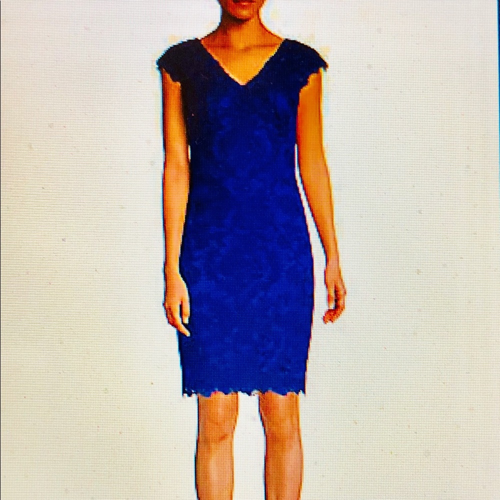 Tadashi Shoji Blue Embroidered Lace Sheath Dress